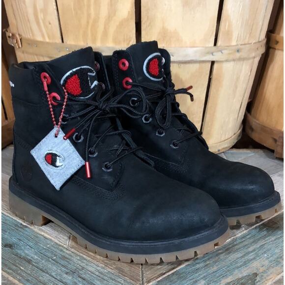 Timberland x Champion 6-Inch Premium Black Leather Waterproof Boots Women Size 6 - Picture 2 of 14